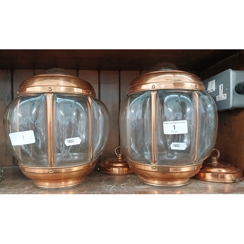 Pair of copper and glass cabin lanterns