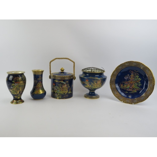Carlton Ware gilt and enamelled powder blue ceramic tableware