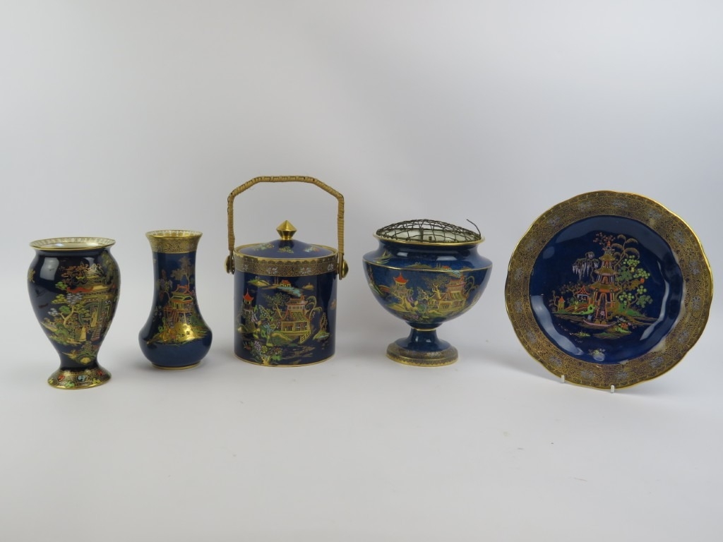Carlton Ware gilt and enamelled powder blue ceramic tableware