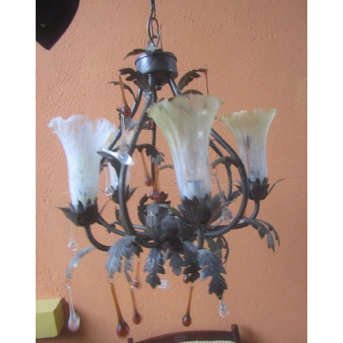 Vintage five-sconce tulip shade chandelier with chain and ceiling rose