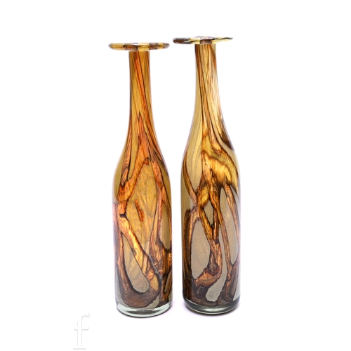 Pair of Mdina Earth pattern bottle vases in sandy brown tones