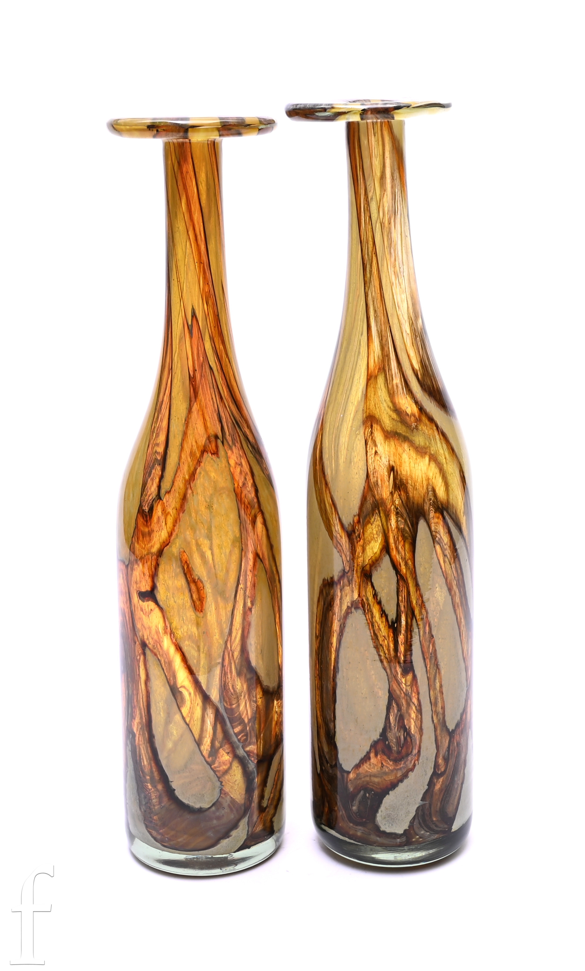 Pair of Mdina Earth pattern bottle vases in sandy brown tones