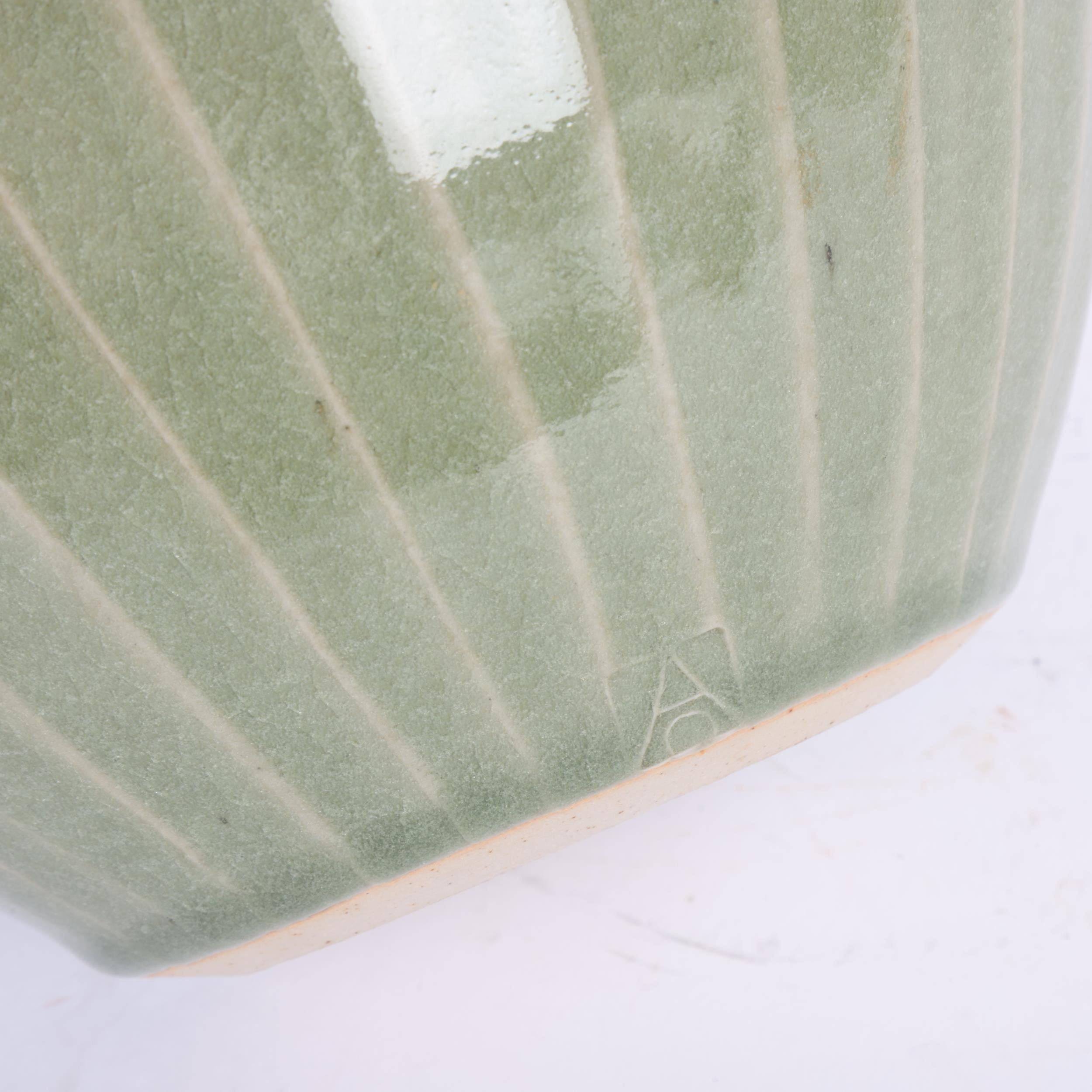 Andrew Crouch studio pottery stoneware vase with fluted sides and celadon glaze