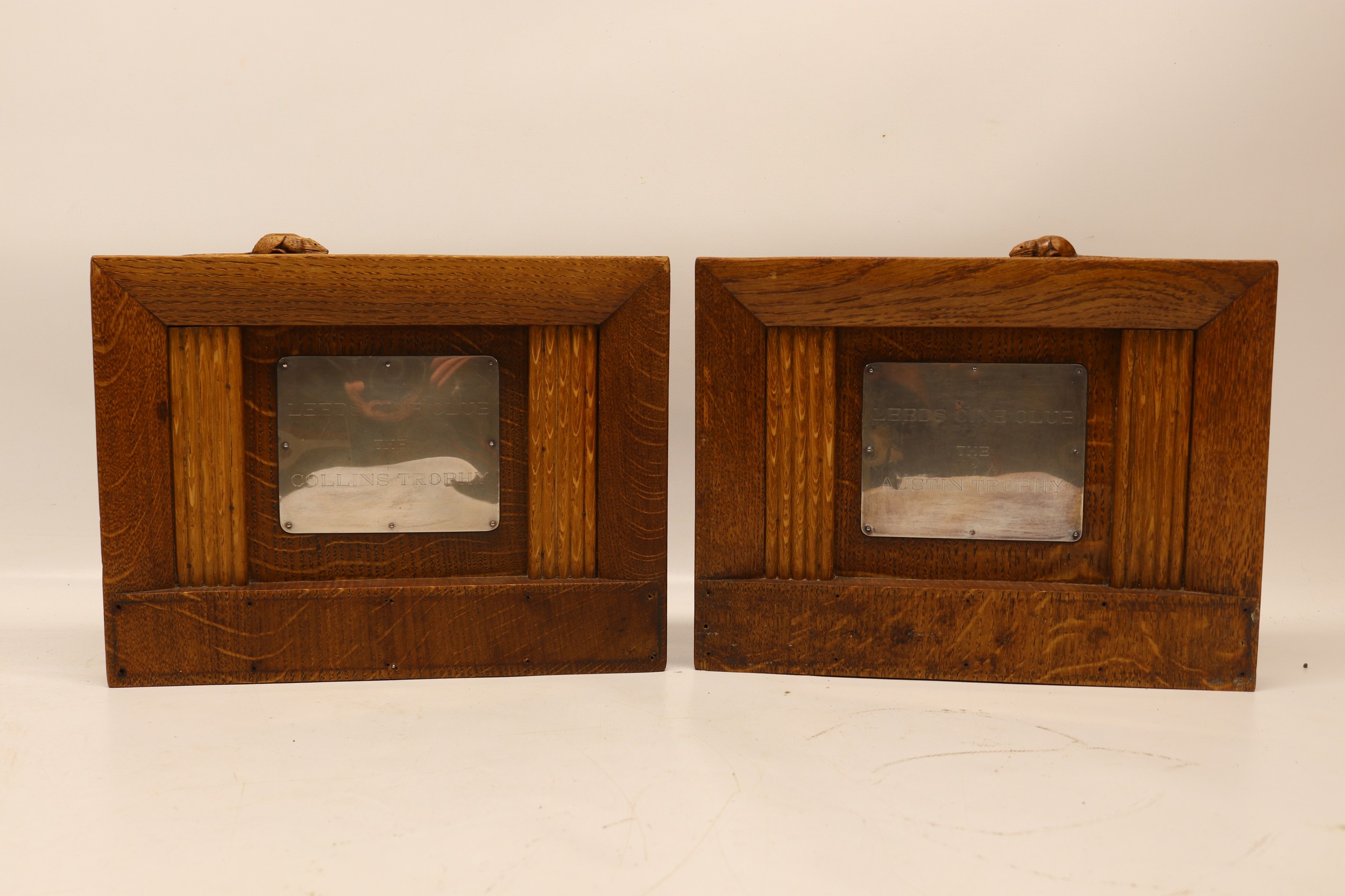 Robert Mouseman Thompson early oak trophy frames made for the Leeds Cine Club Austin and Collins Trophy winners