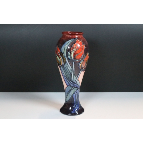 William Moorcroft Red Tulip pottery vase designed by Sally Tuffin
