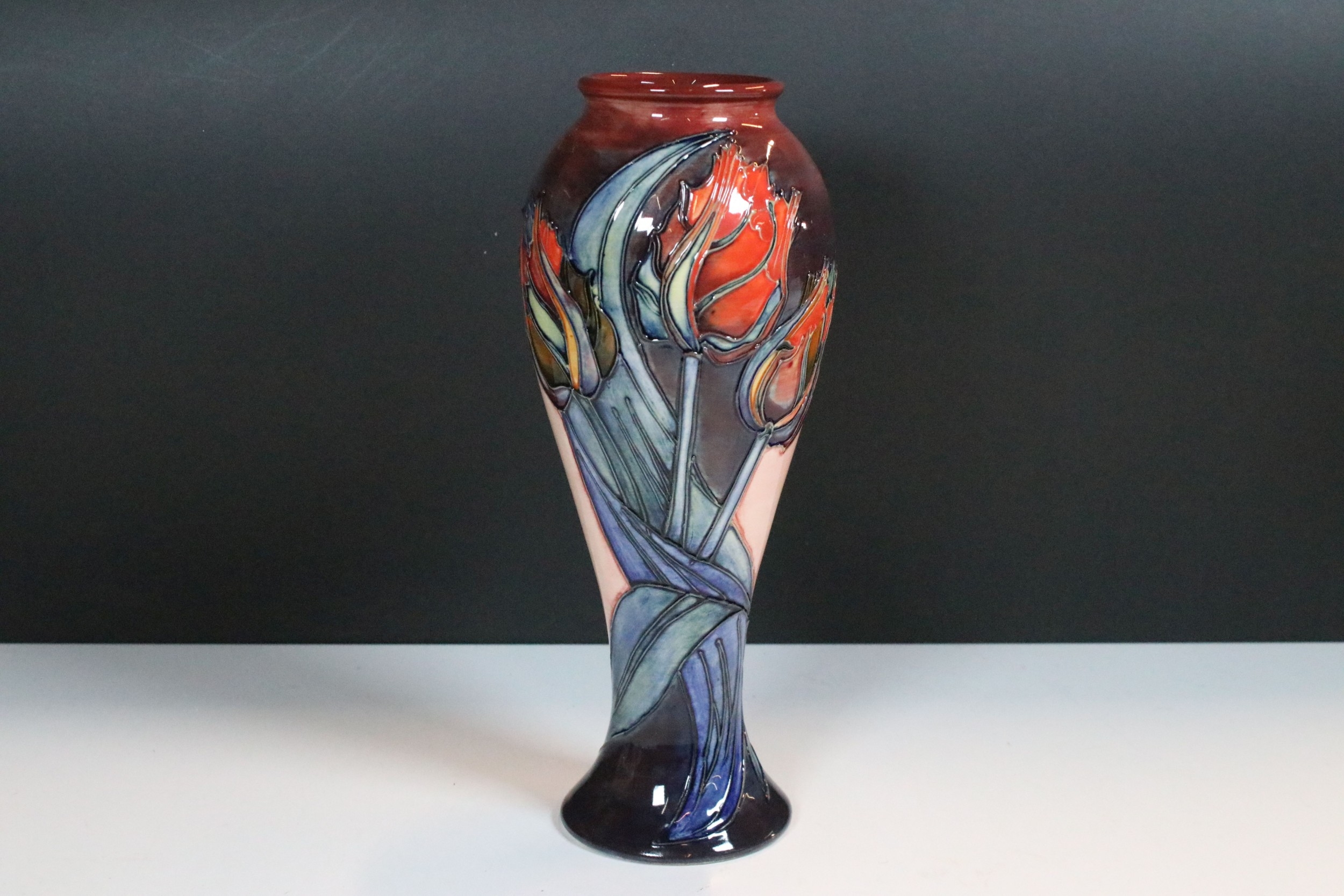William Moorcroft Red Tulip pottery vase designed by Sally Tuffin