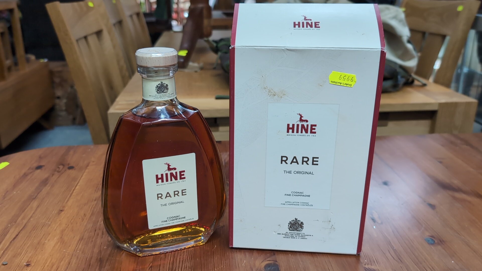 Hine Rare The Original cognac in moulded glass decanter with branded stopper and original presentation box