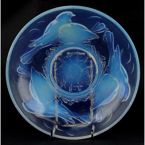 Ezan France opalescent pressed glass bowl decorated with birds