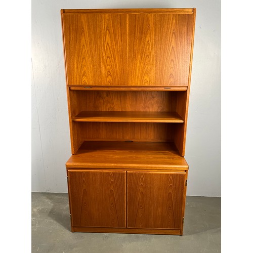 Omann Danish late-century sideboard wall unit with cupboard doors, shelves, and drinks cabinet
