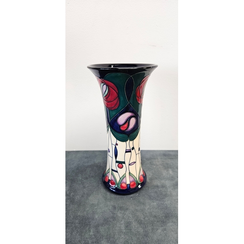 Moorcroft Pottery vase in the Tribute to Charles Rennie Mackintosh pattern designed by Rachel Bishop