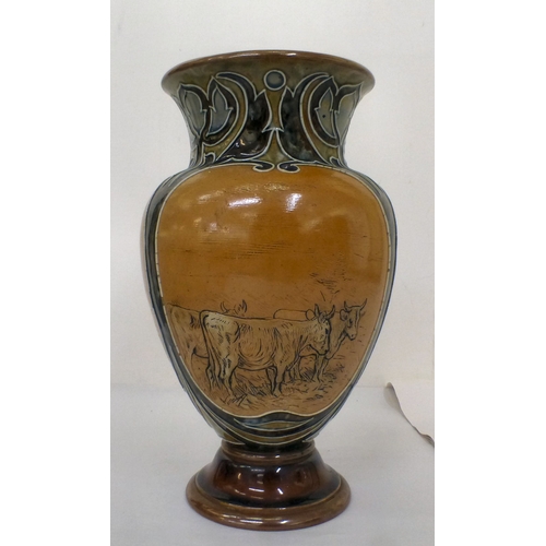 Hannah Barlow Doulton Lambeth stoneware vase decorated with cattle