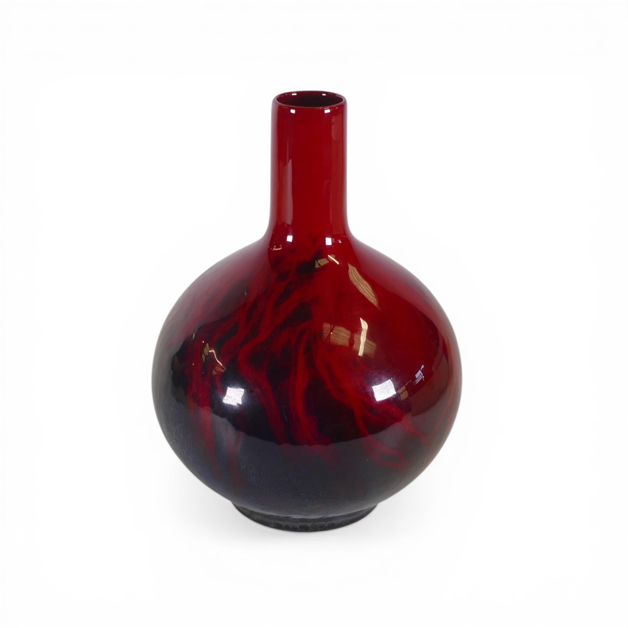 Royal Doulton flambe globular bottle vase no. 1618 in oxblood red glaze