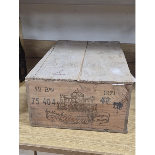 Original wooden case of 1971 Château Giscours Margaux bottles