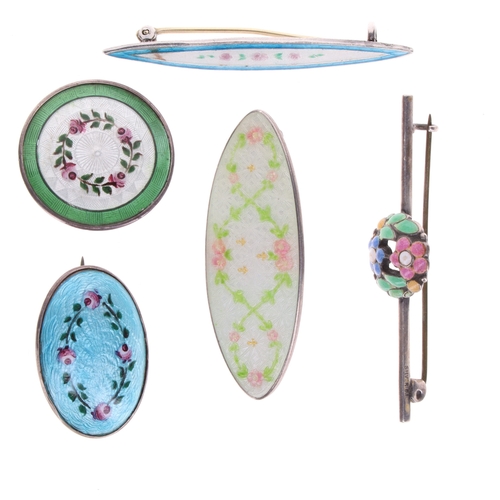 Antique enamel sterling silver brooch collection including Charles Horner