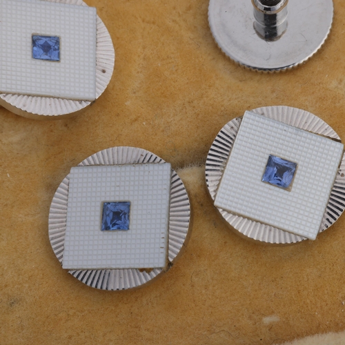 Art Deco gentleman's dress set with mother-of-pearl panels and sapphires in a blue fitted case