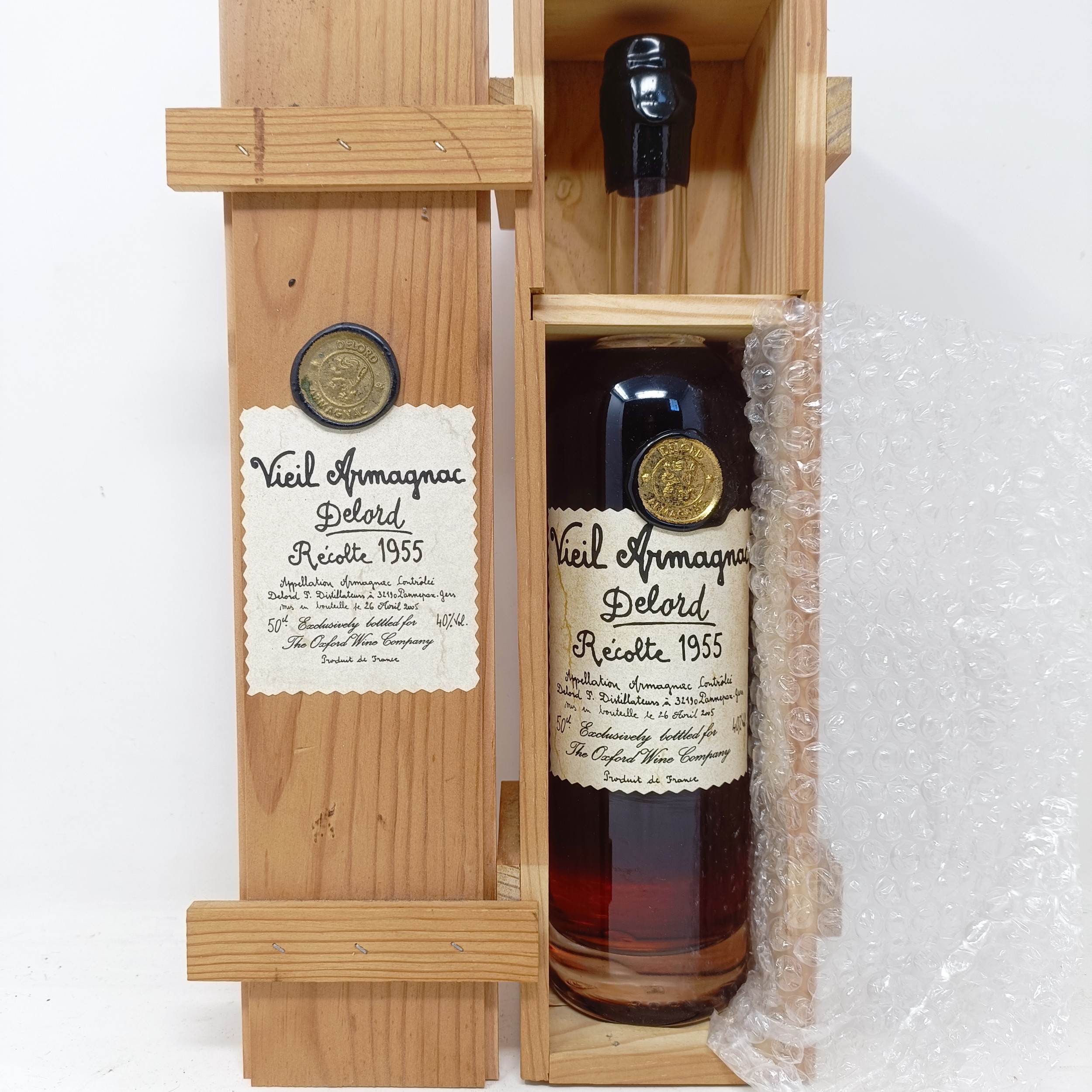 Boxed bottle of Delord Vieil Armagnac vintage 1955