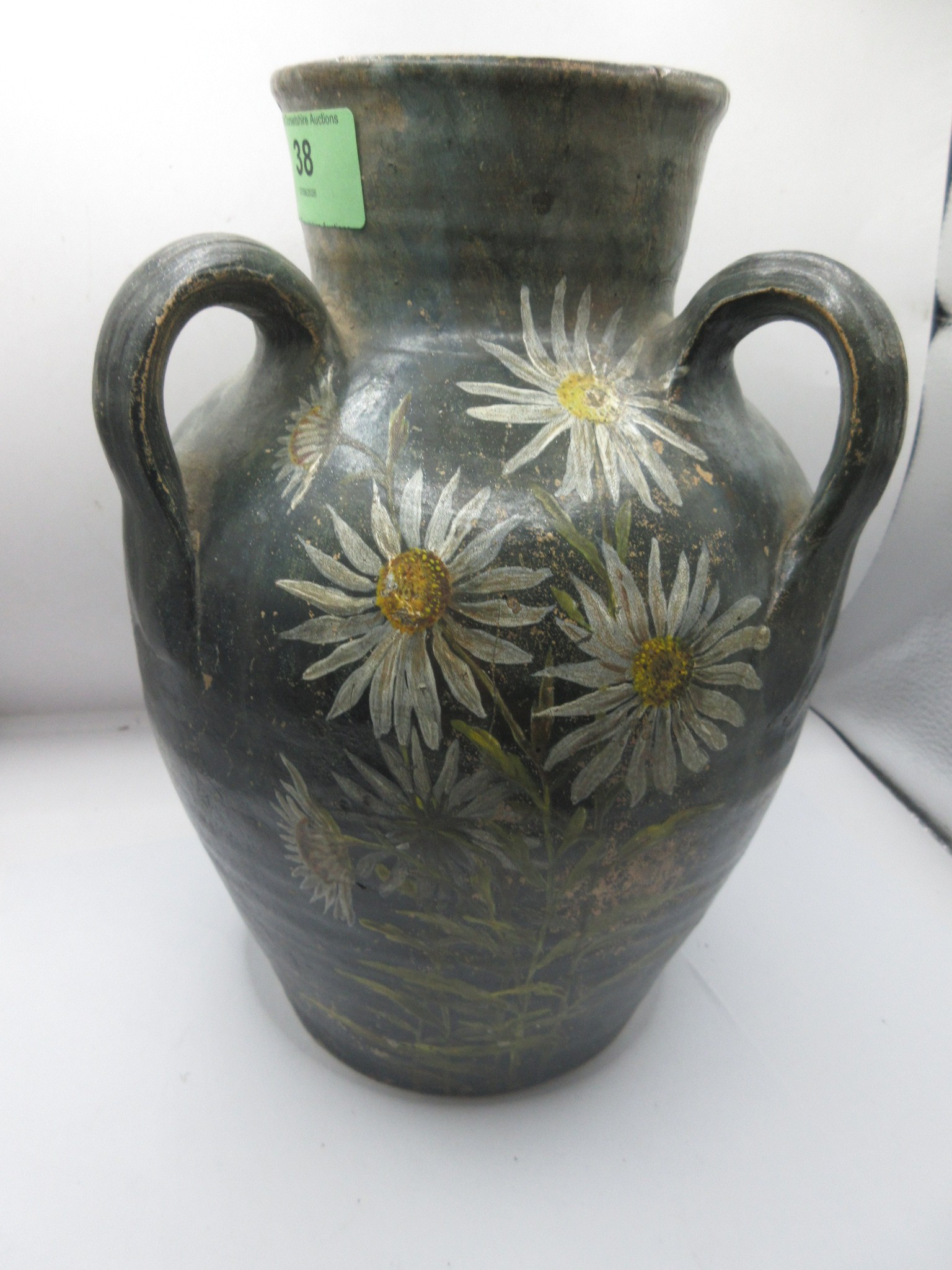 Early decorated Verwood three-handled vase