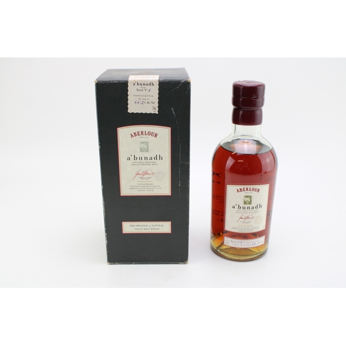 Boxed Aberlour a'bunadh batch No. 8 single malt whisky beside its black presentation carton